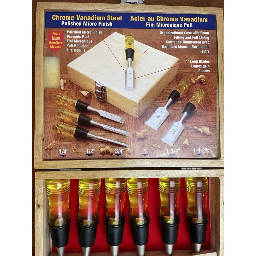 Alltrade Six Piece Chrome Vanadium Steel Wood Chisel Set And Case W/ Foam Insert